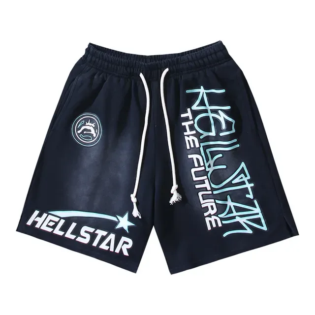 Shorts Hellstar Navy com impressão gráfica 2