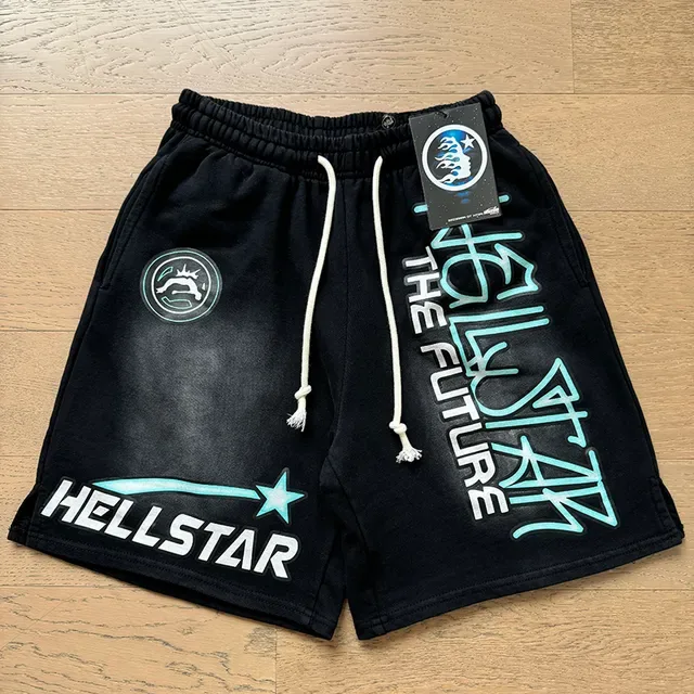 Shorts Hellstar Navy com impressão gráfica 8