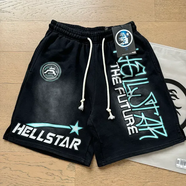 Shorts Hellstar Navy com impressão gráfica 9