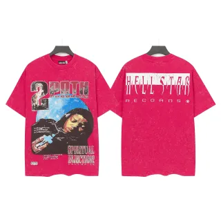 Hellstar Pink Black Oversized Fit Distressed Acid-Wash Finish T-Shirt