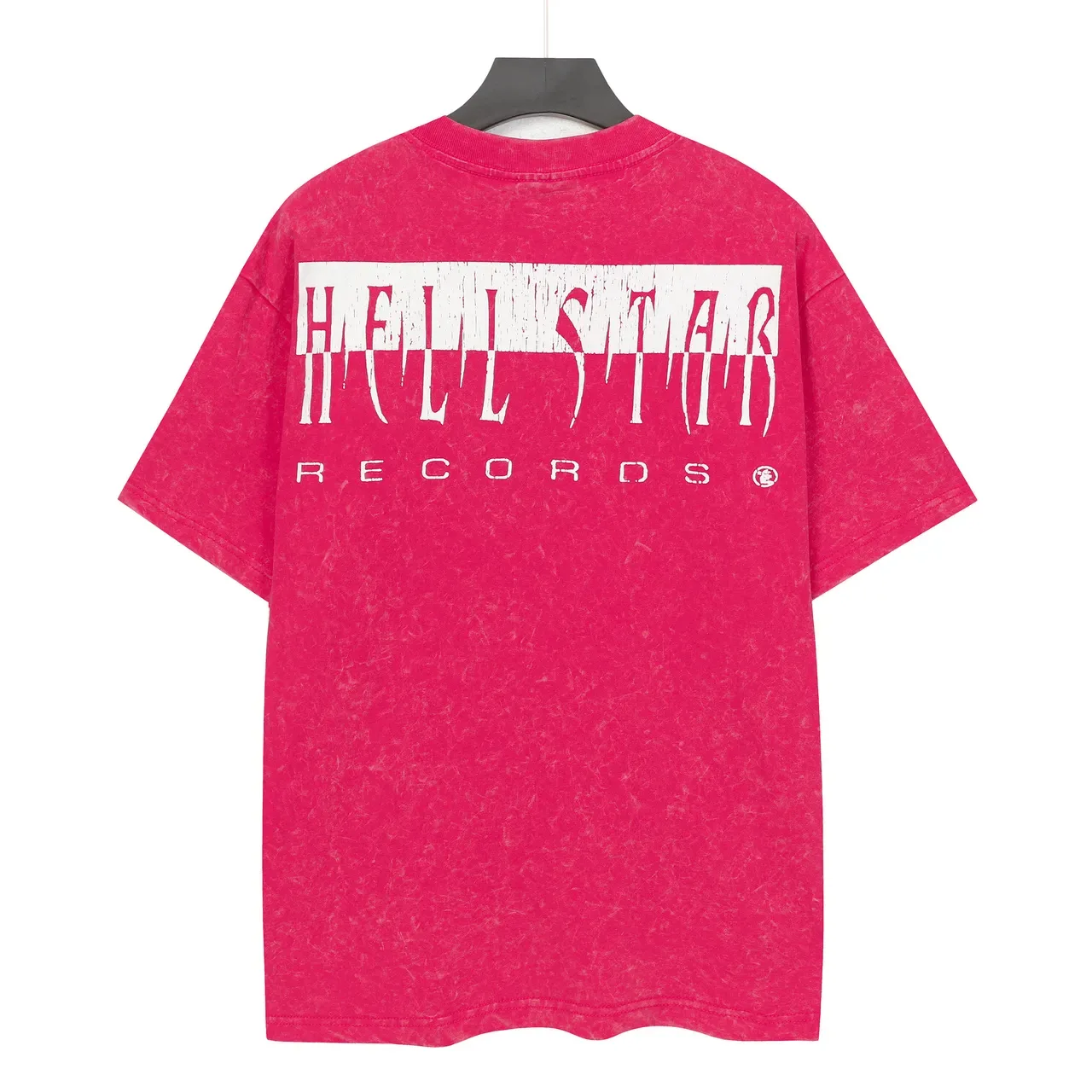 Camiseta Hellstar rosa y negra de corte oversized con acabado desgastado acid wash 3