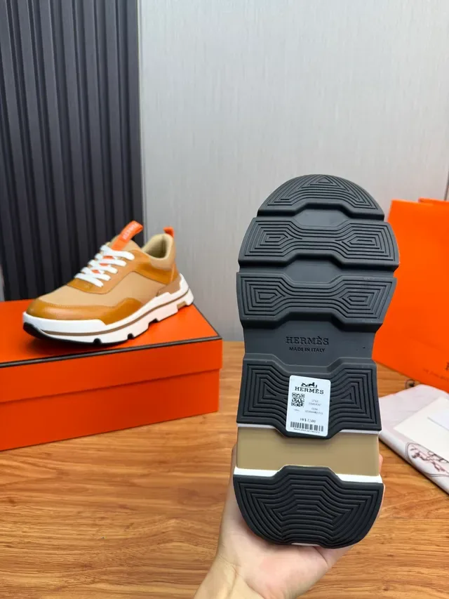 Hermès Beige Marrón Material Mixto Parte Superior En Capas Suela Gruesa Zapatillas 2