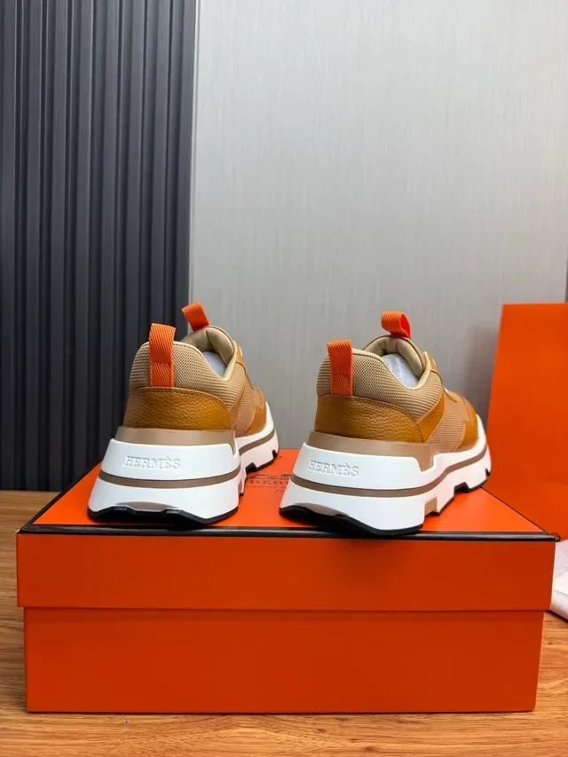 Hermès Beige Marrón Material Mixto Parte Superior En Capas Suela Gruesa Zapatillas 3