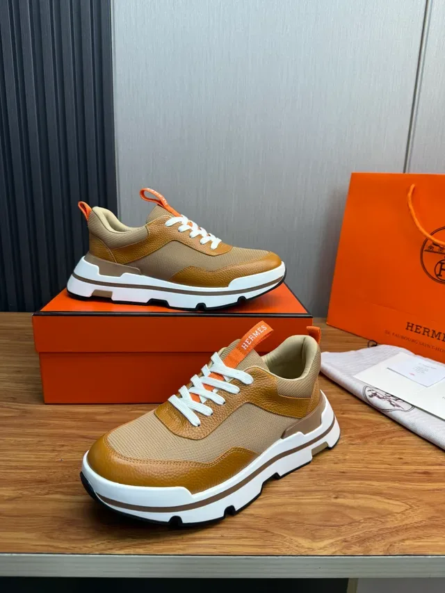 Hermès Beige Marrón Material Mixto Parte Superior En Capas Suela Gruesa Zapatillas 4