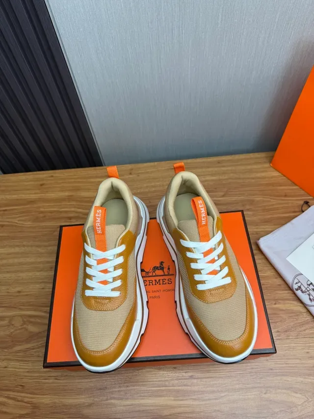 Hermès Beige Marrón Material Mixto Parte Superior En Capas Suela Gruesa Zapatillas 5