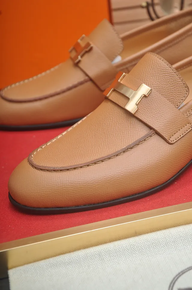 Hermès جلد بني فاتح ذهبي بني مموج إبزيم على شكل H لافر 2