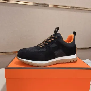 Hermès Black and Orange Suede Mesh Lifestyle Sneaker