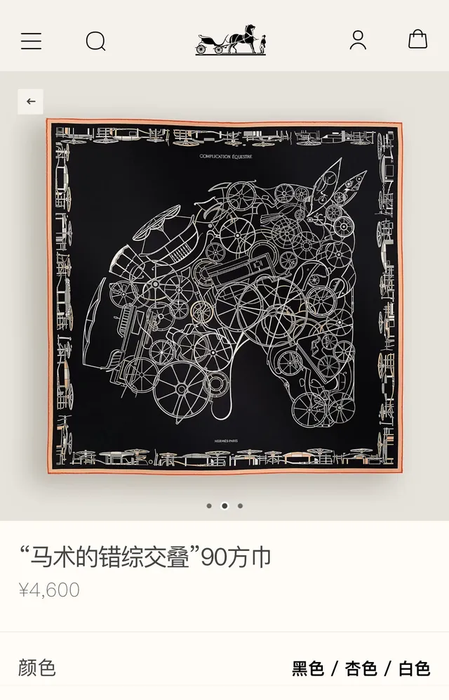 Hermès Black Orange White Line-Art Graphics Silk Scarf 2