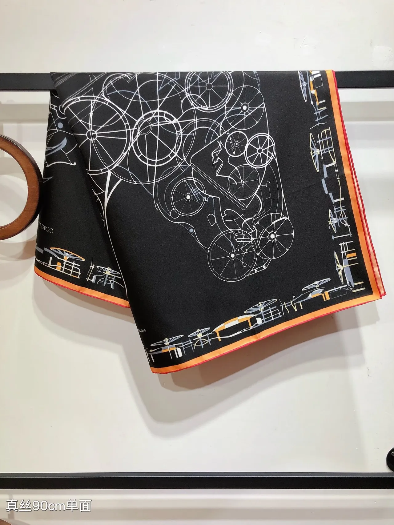 Hermès Black Orange White Line-Art Graphics Silk Scarf 9