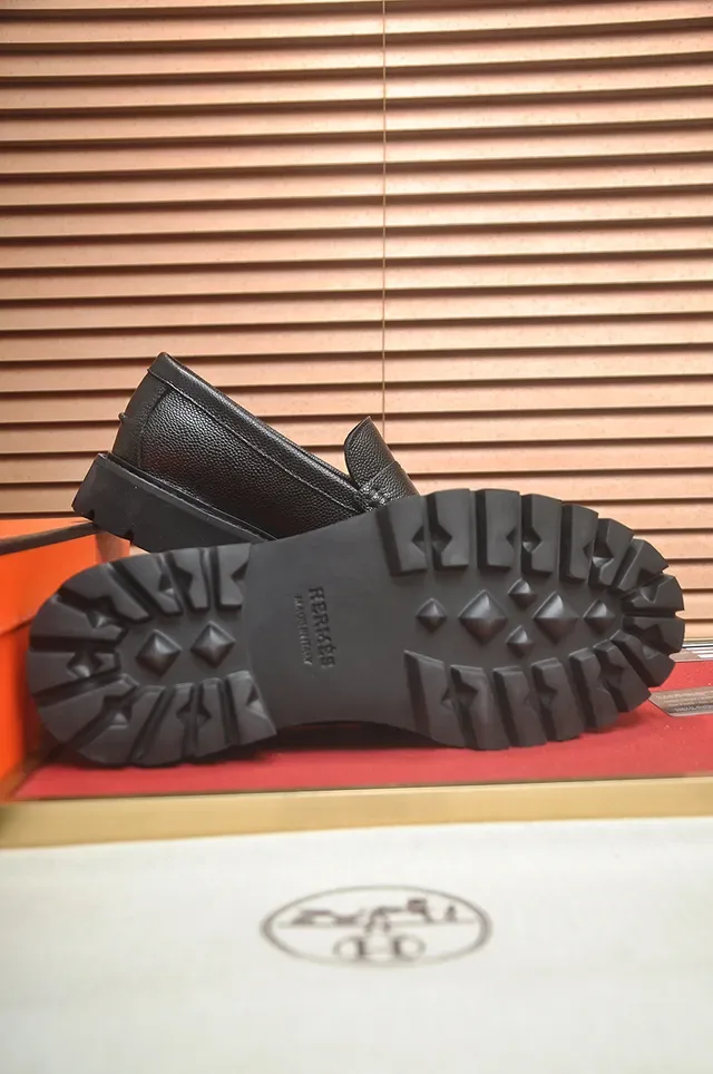 Hermès Black Pebbled Leather Penny Strap Loafer 3