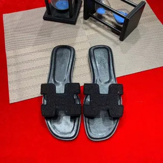 Hermès أسود فضي H-شكل حزام منسوج علوي نعال