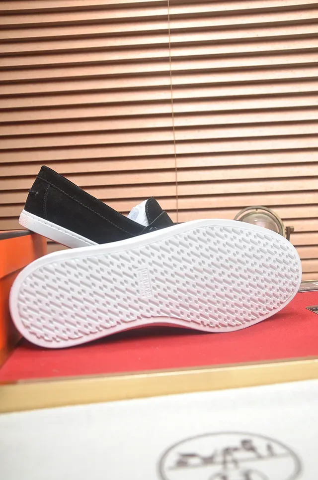 Hermès Preto Branco Camurça Sola de Borracha Loafer 3