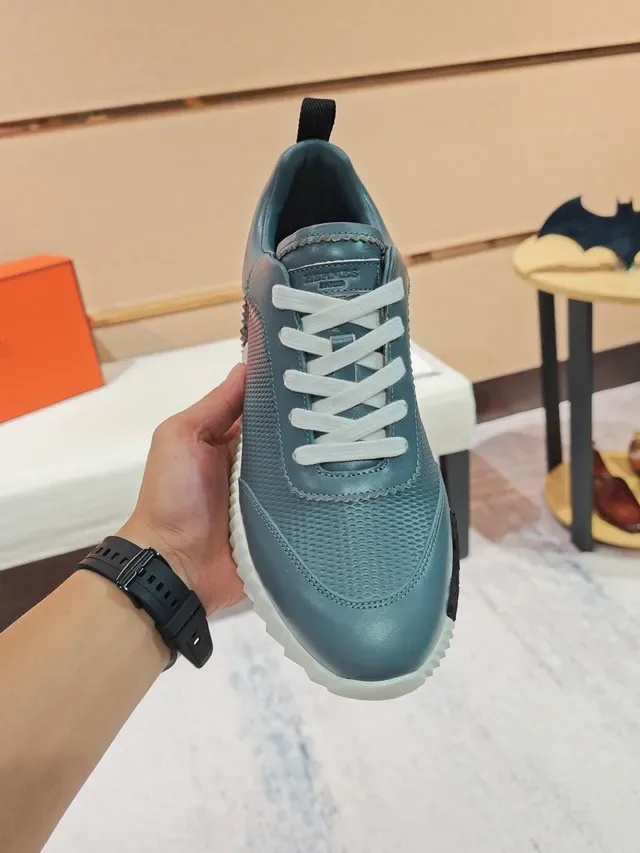 Hermès حذاء رياضي أسلوب حياة أزرق وأبيض وجه علوي من مواد مختلطة قاعدة متوسطة منحوتة مخططة 5