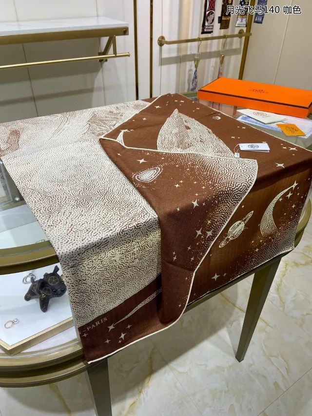 Hermès Brown Beige Printed Geometric Labyrinth Pattern Star Motifs Silk Scarf 9