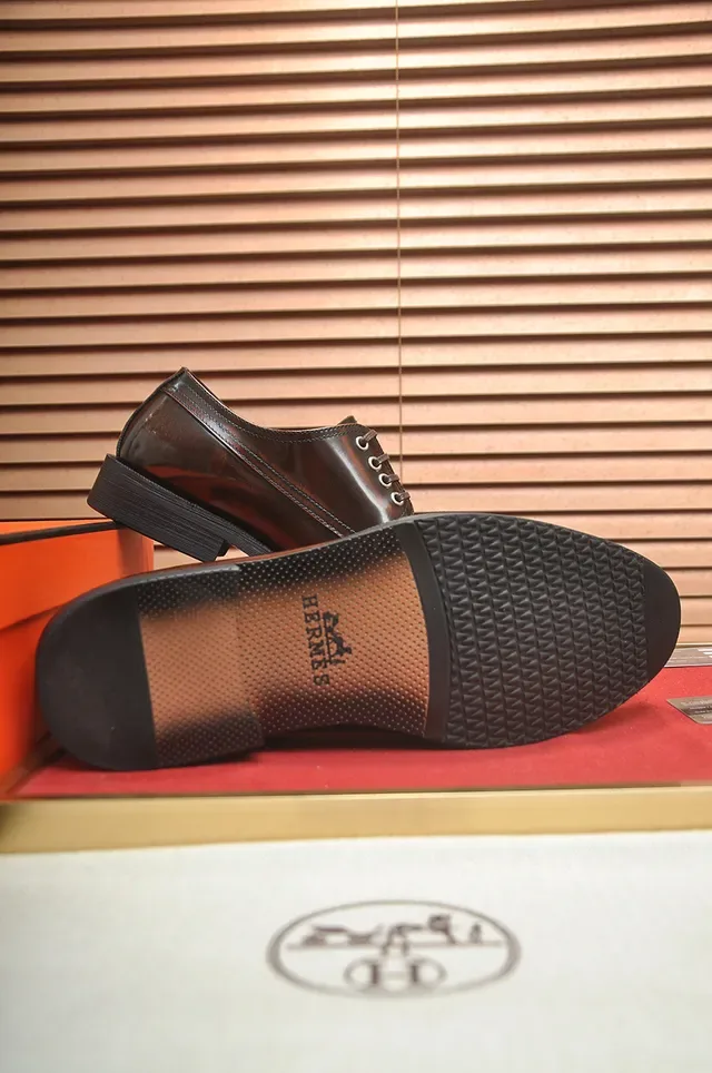 Hermès पॉलिश्ड ब्राउन लेदर कैप टो ऑक्सफोर्ड जूते 3