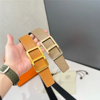 Hermès Double H Buckle Cinturón de cuero granulado beige naranja