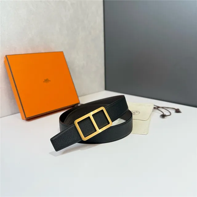 Hermès Double H Buckle Beige Orange Grained Leather Belt 3