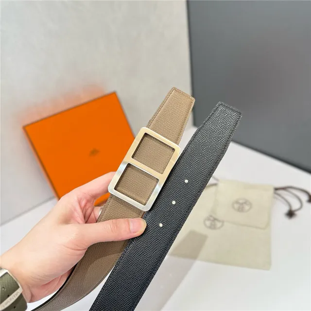 Hermès Double H Buckle Beige Orange Grained Leather Belt 5