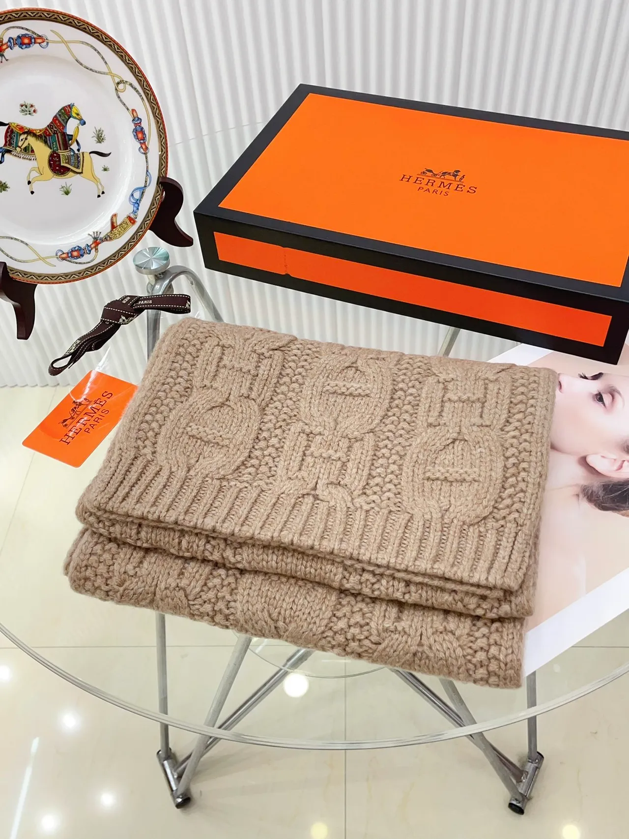 Hermès Écharpe H Beige Cashmere écharpe 6