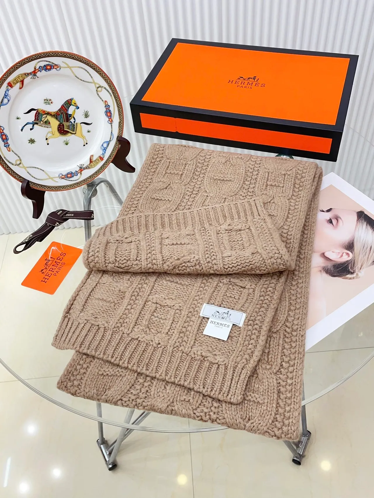 Hermès Écharpe H Beige Cashmere écharpe 7