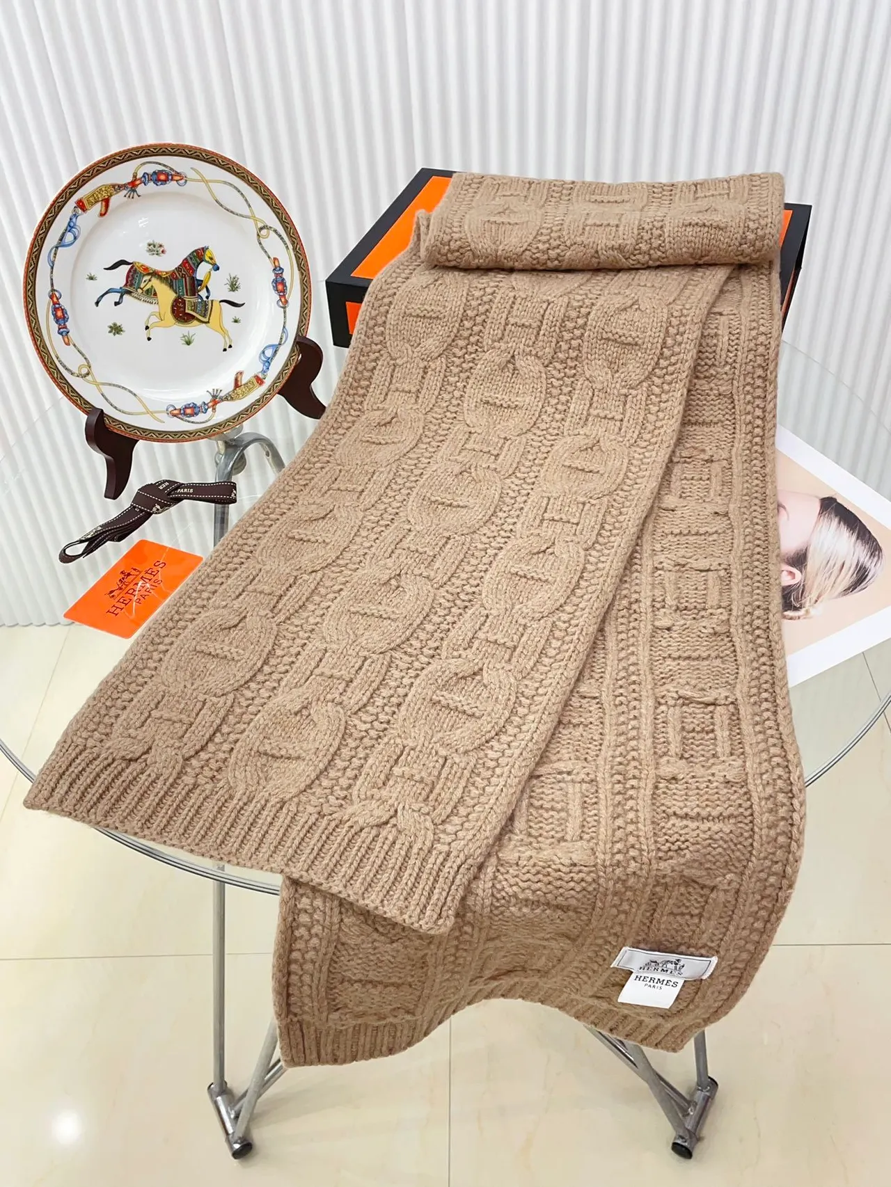 Hermès Écharpe H Beige Cashmere écharpe 8