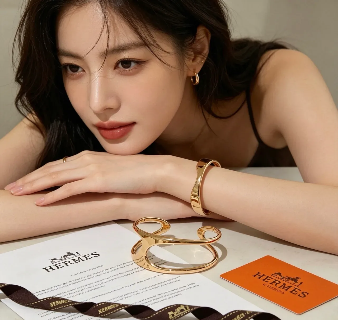 Hermès 金黑雕塑抛光手链 4