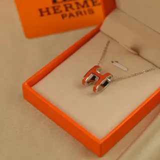 Hermès H Collection Orange Enamel Silver-Tone Necklace