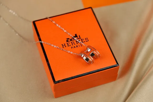 Hermès H Collection Collier émail orange ton argent 5