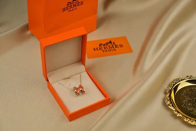 Hermès H Collection Collier émail orange ton argent 6