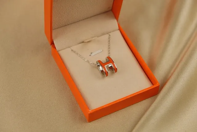 Hermès H Collection Collier émail orange ton argent 7