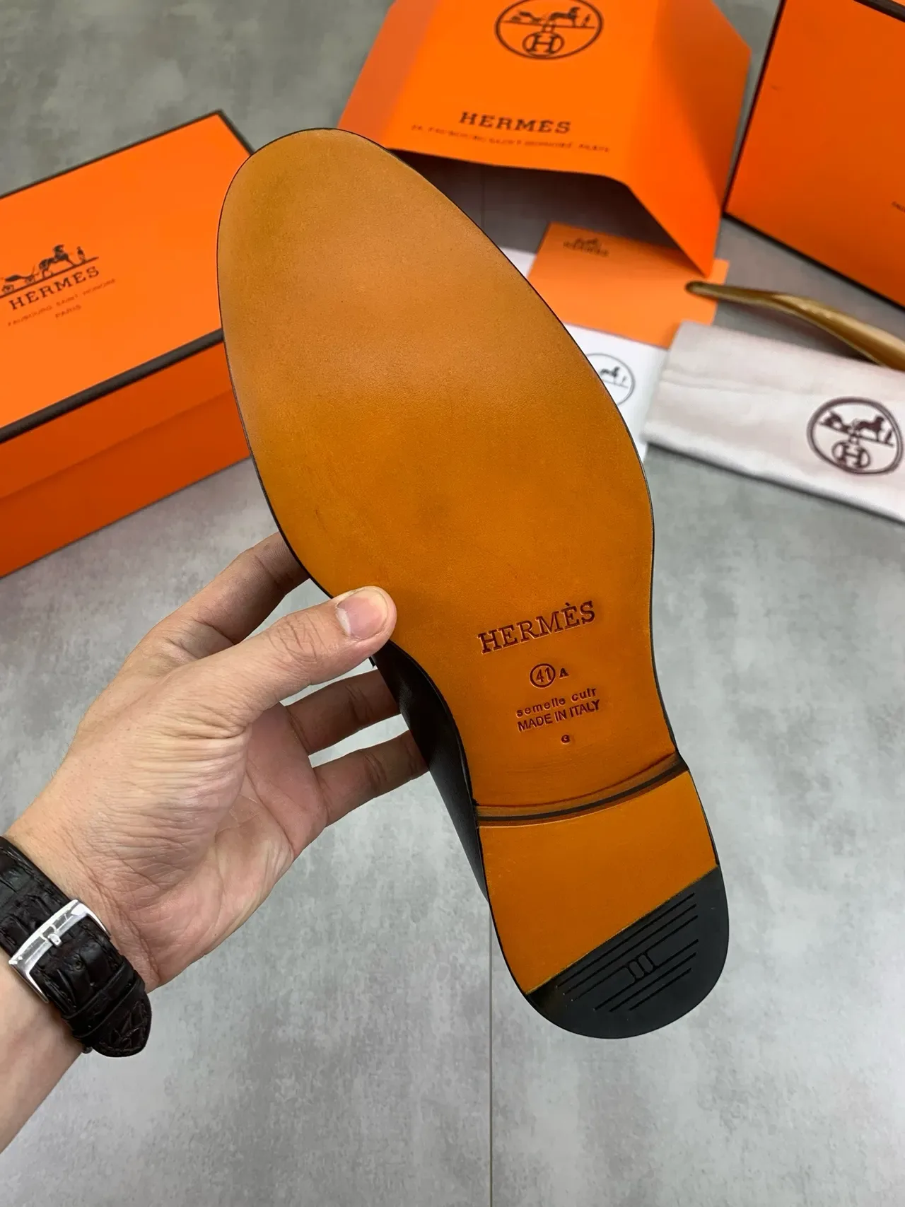 Hermès H Loafer Black Leather Tan Lining Loafers 4