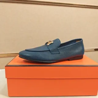 Hermès H-Loafer Blue Pebbled Leather Loafer