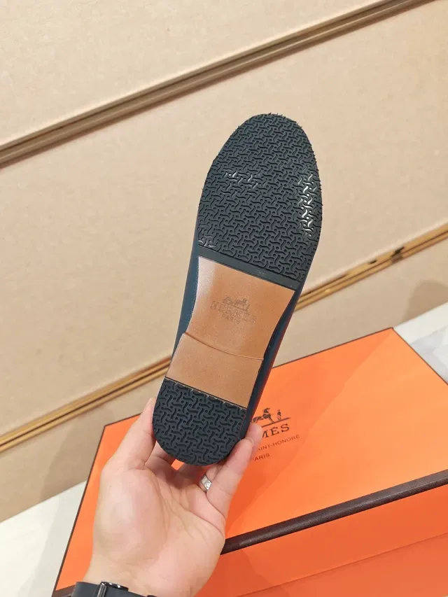 Hermès H-Loafer Blue Pebbled Leather Loafer 2