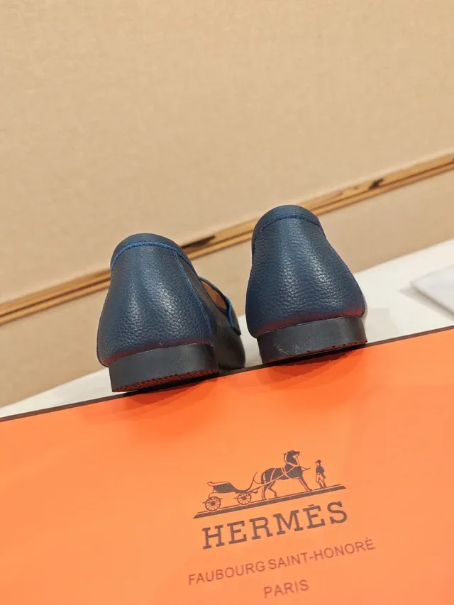 Hermès H-Loafer Blue Pebbled Leather Loafer 3