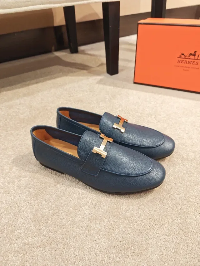 Hermès H-Loafer Blue Pebbled Leather Loafer 4
