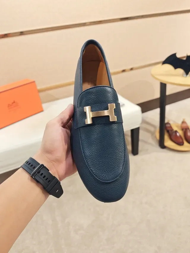 Hermès H-Loafer Blue Pebbled Leather Loafer 5