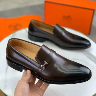 Hermès H-Loafer 抛光棕色皮革乐福鞋