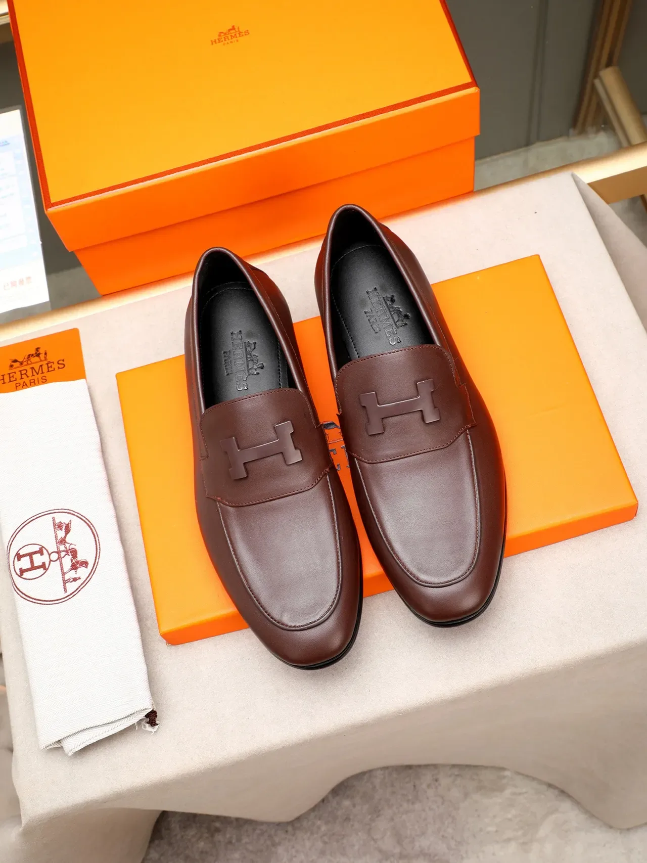 Hermès H Logo Loafer Brown Leather Slip-On Loafers 2