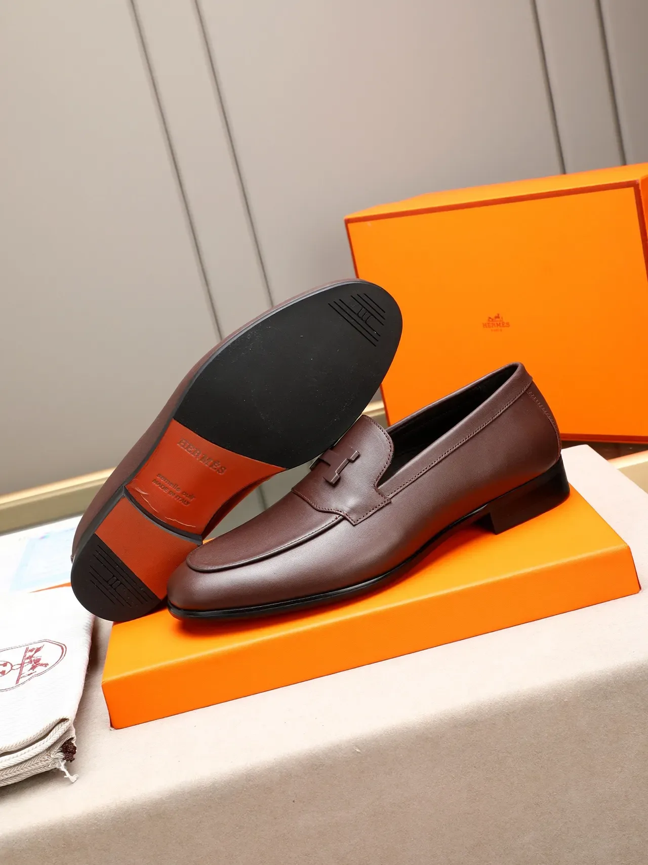 Hermès H Logo Loafer Brown Leather Slip-On Loafers 4