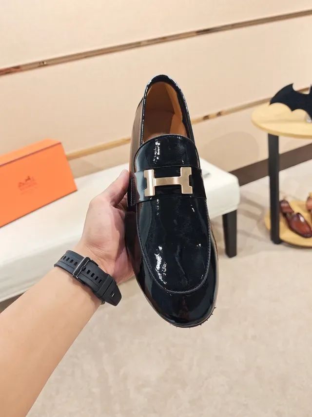 Hermès H-Patent Loafer Navy Blue Patent Leather Horsebit Buckle Loafer 4