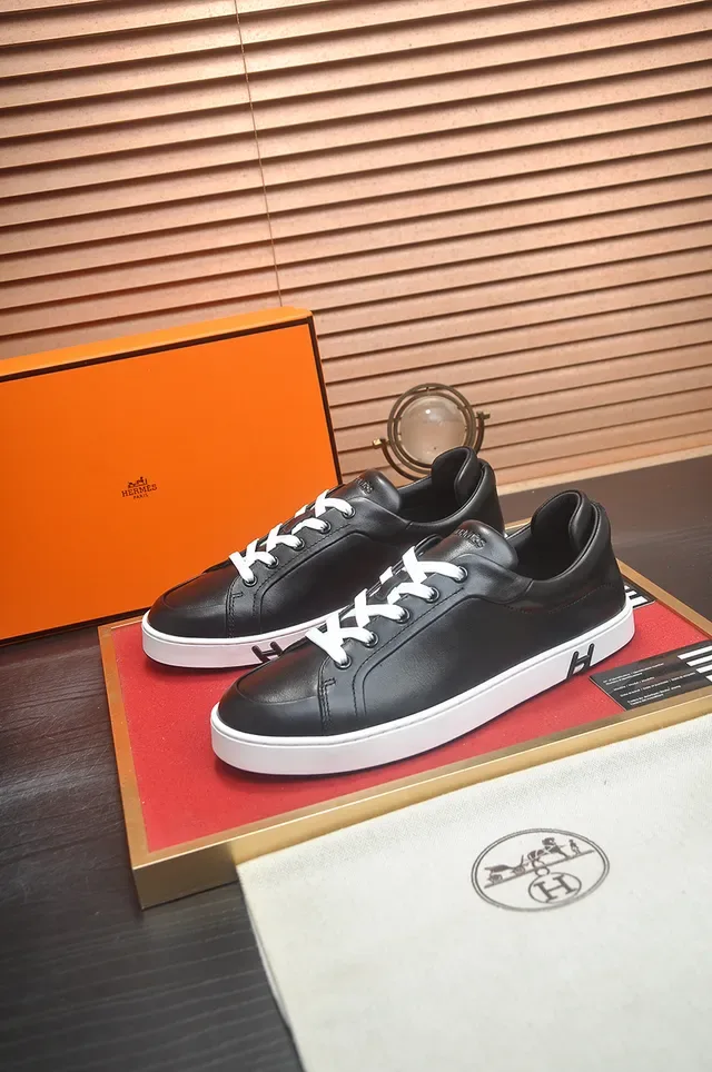 Hermès H Sneaker Black and White Leather Lifestyle Sneakers 4