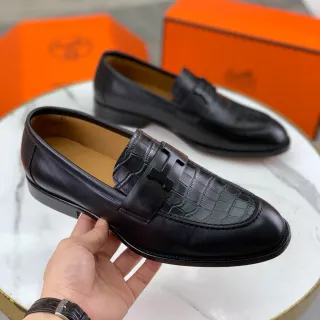Hermès H-Strap لوفر أسود جلد تمساح منقوش لوفر