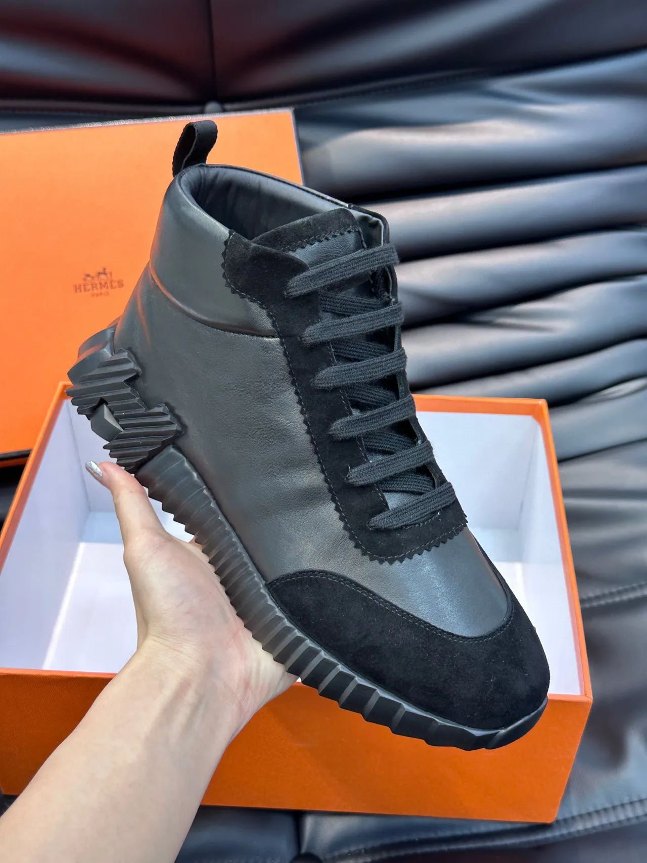 Hermès High-Top Sneaker Black Mixed-Material Sculpted Sole Sneakers 3