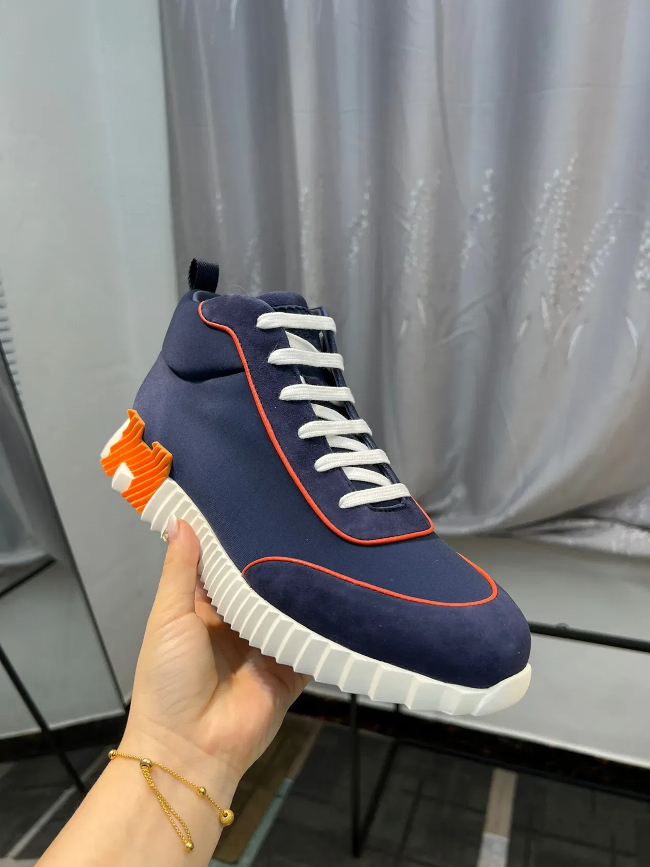 حذاء رياضي Lifestyle Hermès Hiker Navy and Orange High-Top 6