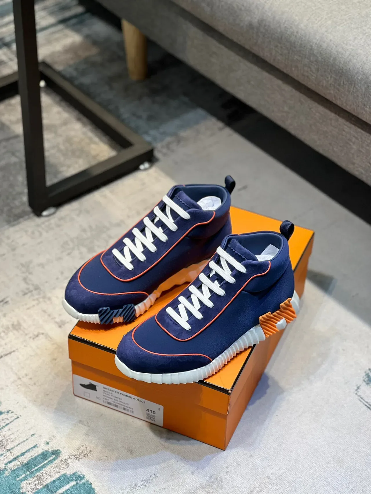 حذاء رياضي Lifestyle Hermès Hiker Navy and Orange High-Top 7