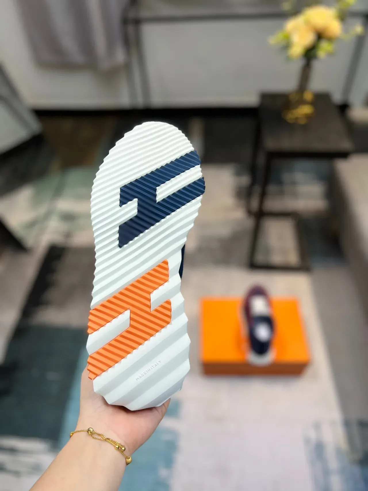 حذاء رياضي Lifestyle Hermès Hiker Navy and Orange High-Top 9