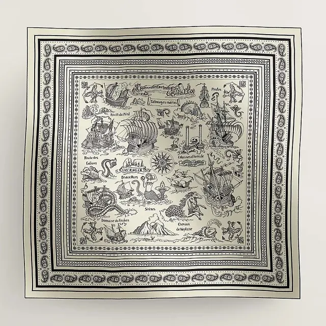 Hermès Ile dux Ours Black and White Silk Scarf 2