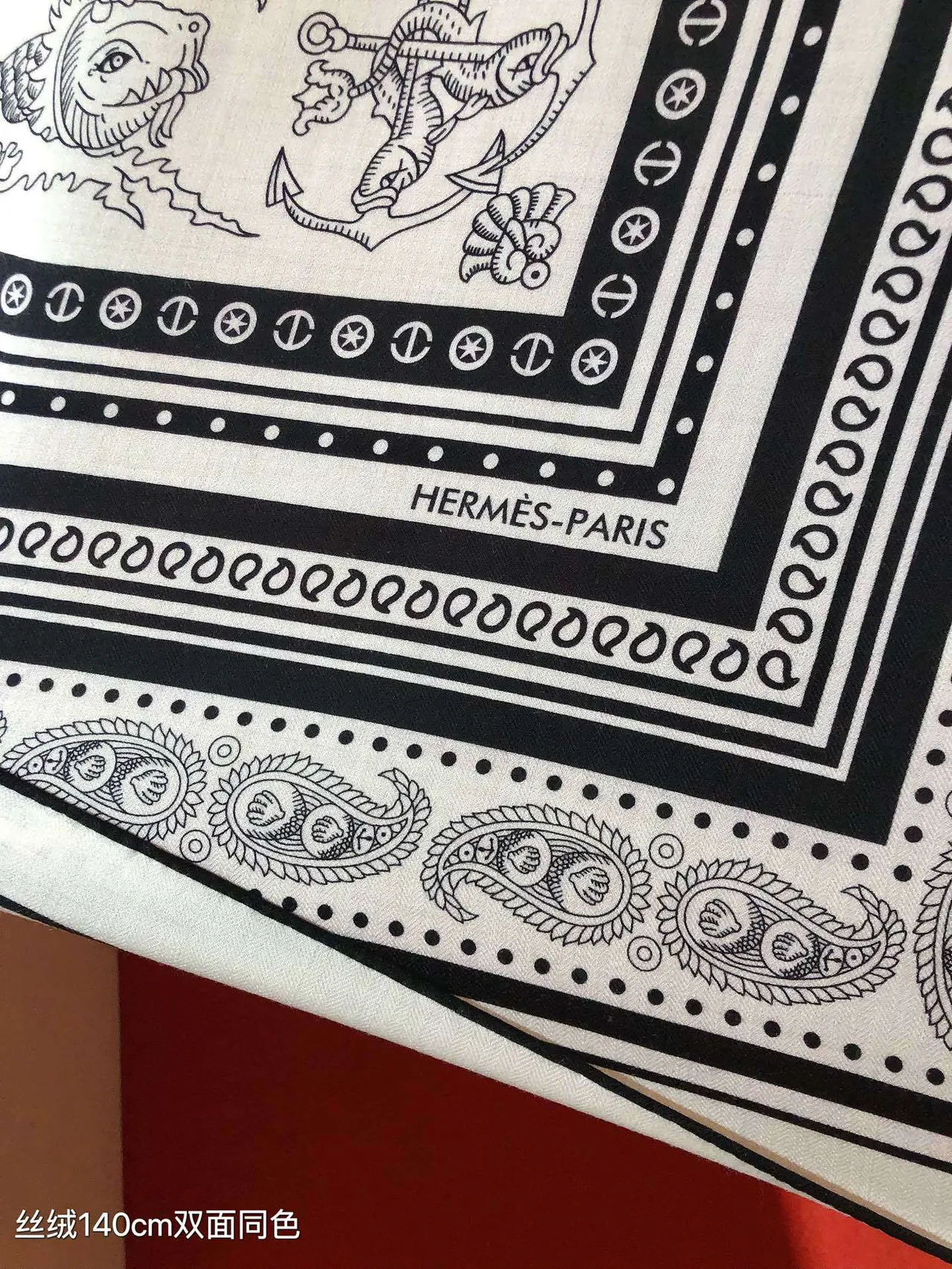 Hermès Ile dux Ours Black and White Silk Scarf 6
