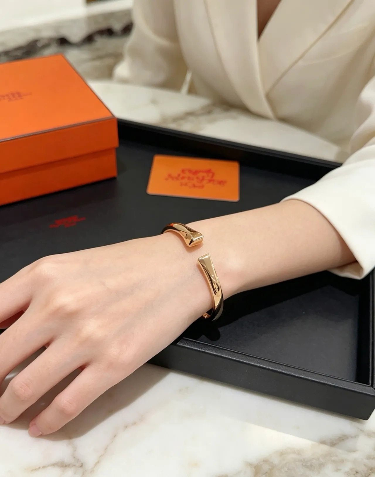 Hermès Juste un Clou Gold-Tone Faceted Open Bangle Bracelet 9
