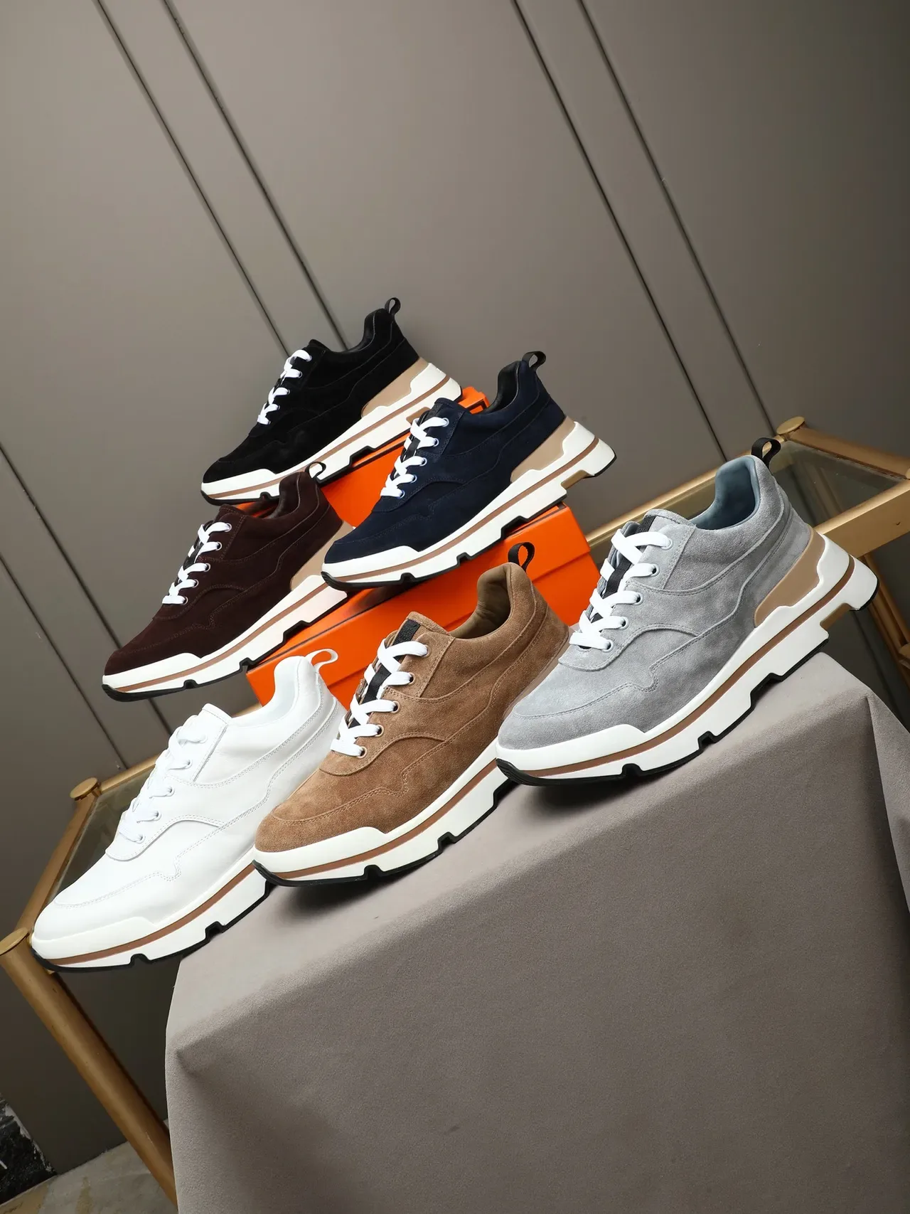 Hermès नेवी सुड मल्टी लेयर सोल लाइफस्टाइल स्नीकर 2